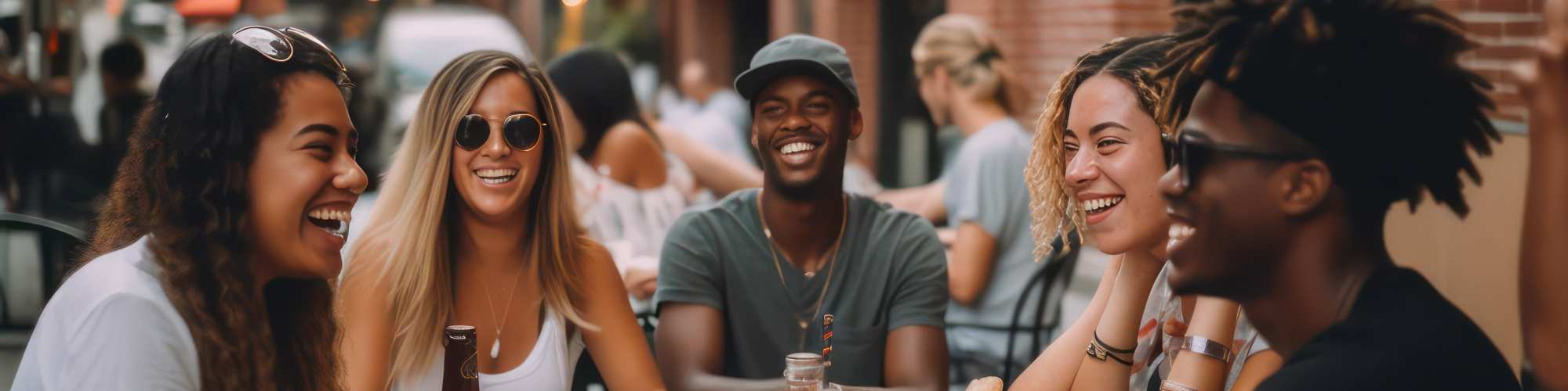 Restaurant with patrons at Brick Row in Lansing, Michigan