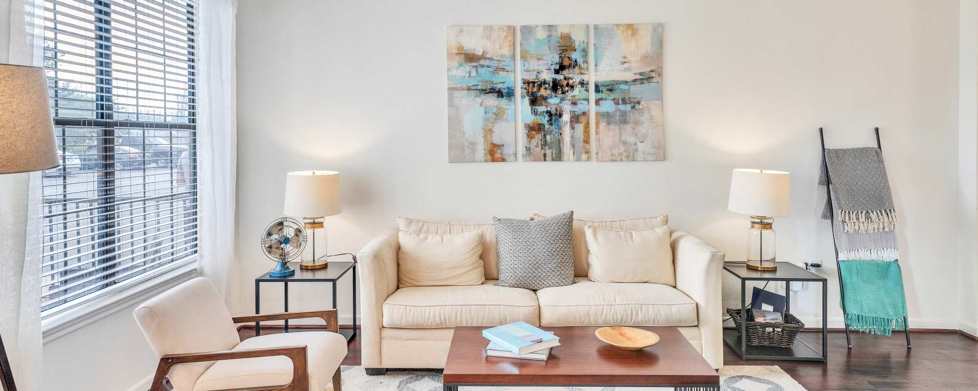 Living room area at Villas Tech Ridge in Pflugerville, Texas 