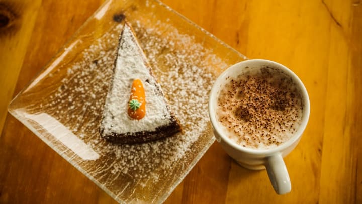 carrot cake with a latte