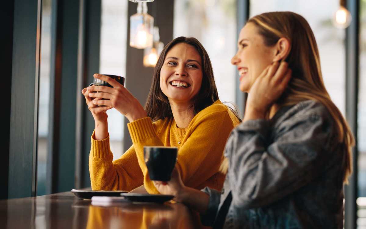 Resident friends enjoying their coffee at a place near Landmark Flats in Fayetteville, North Carolina