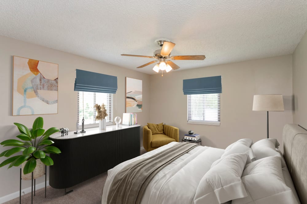 Bedroom with plush carpet at Parkview Flats Apartments in Murfreesboro, Tennessee