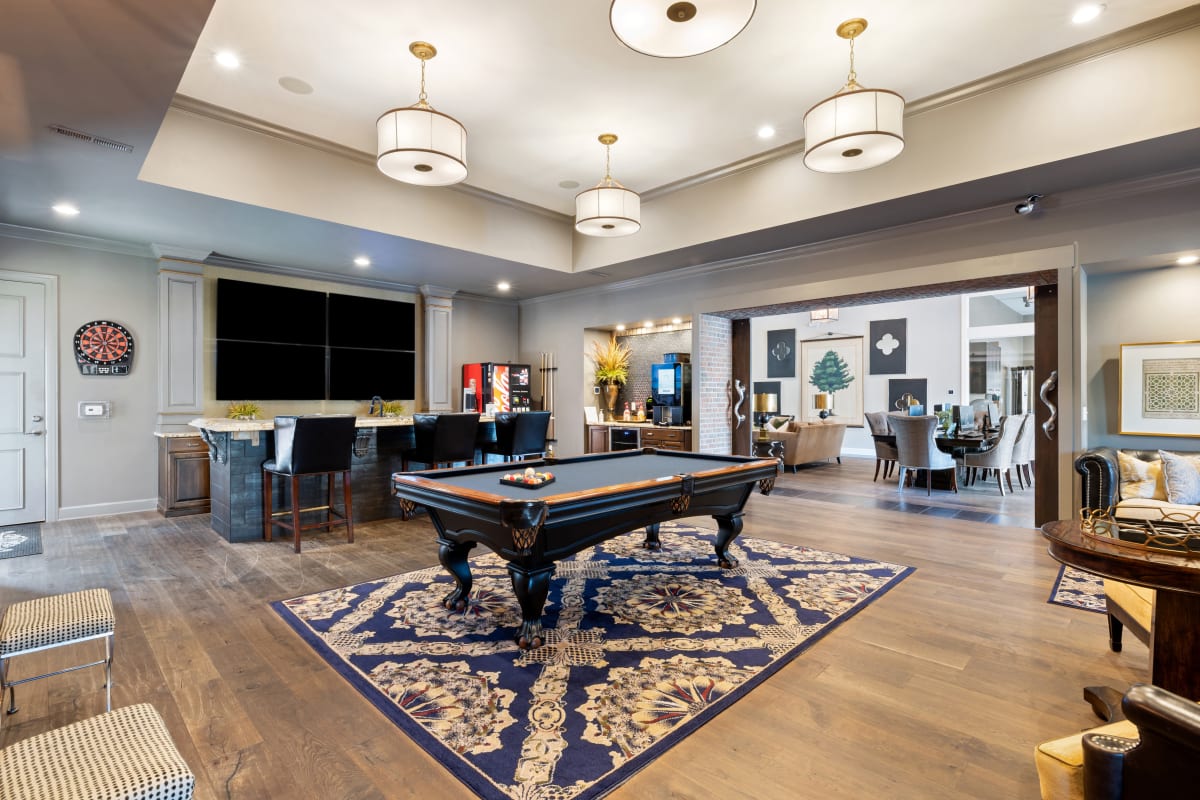 Clubhouse with pool table at Palmer House Apartment Homes in New Albany, Ohio