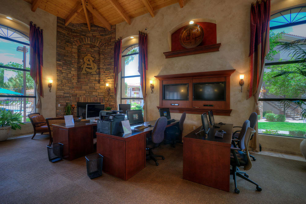 Rustic decor in business center with computers at San Marbeya in Tempe, Arizona