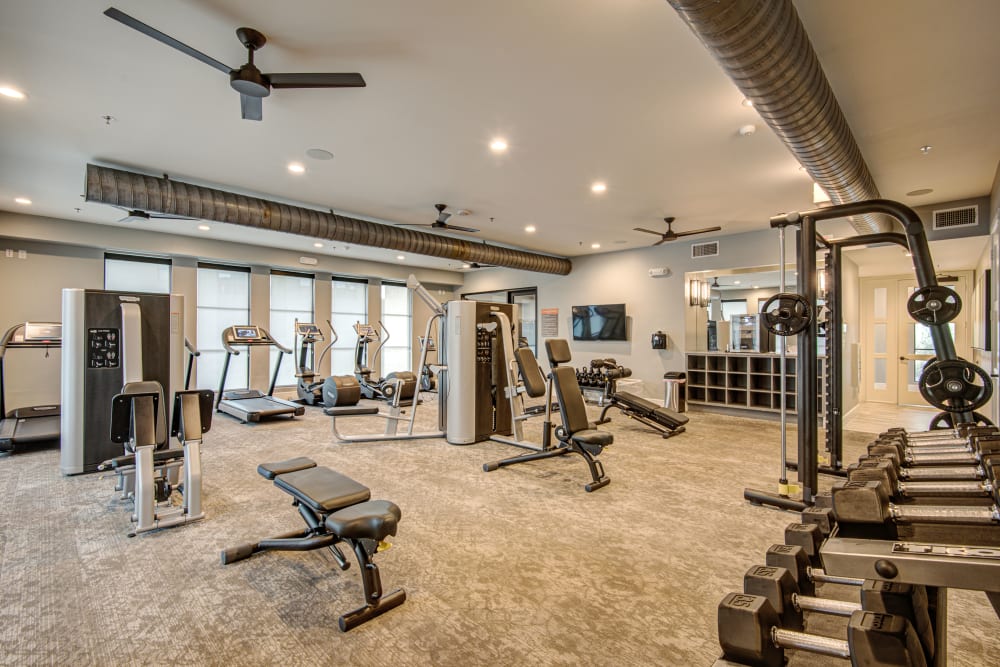 Fitness center at Atwood at Ellison in Dallas, Texas