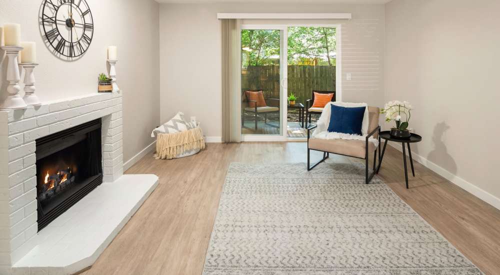 Living space with a fireplace Cascadia at Fairwood Landing in Renton, Washington