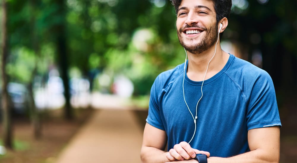 A man taking a break from his run near Mod Villas in Kingsland, Georgia