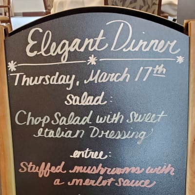 Chalkboard menu at Willows Bend Senior Living in Fridley, Minnesota