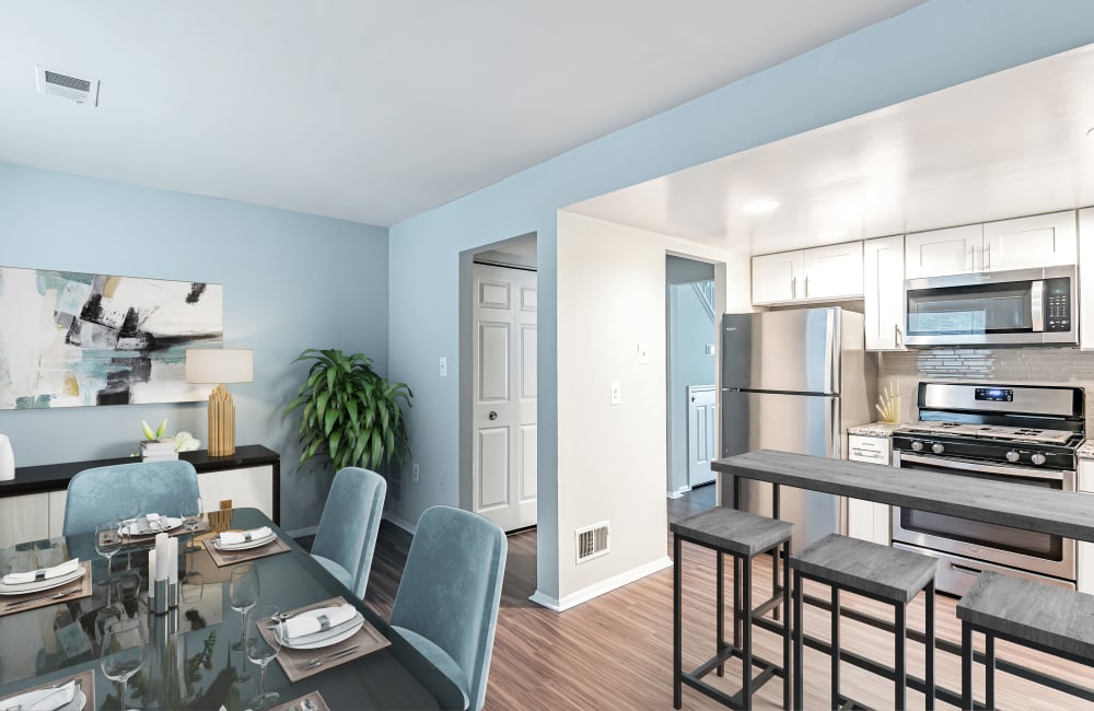 Spacious Living room and kitchen at Village Square Apartments & Townhomes in Glen Burnie, Maryland