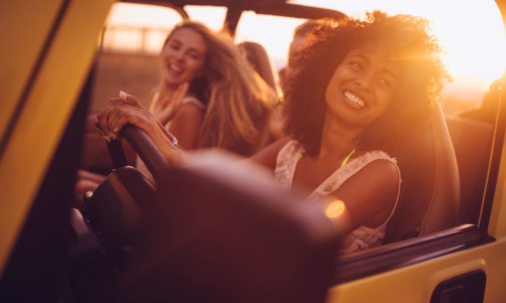 Resident friends heading out on an adventure in their Jeep near Parkwood in Lancaster, California