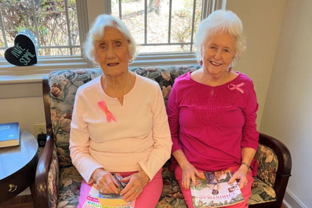 Residents dressed in pink at The Foothills Retirement Community in Easley, South Carolina
