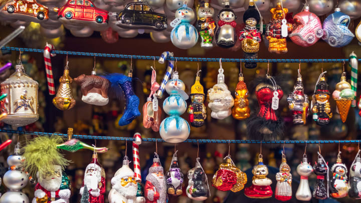 Festive ornaments hung up in a local shop near Olympus Town Center