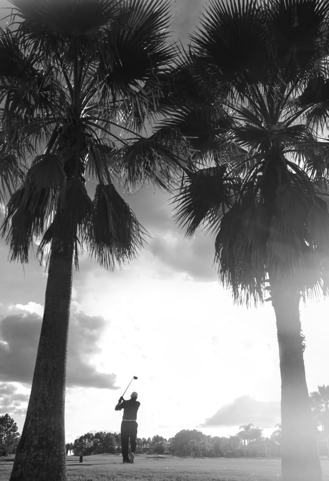 Golfing under the palm trees at Inscription West Palm Beach in West Palm Beach, Florida