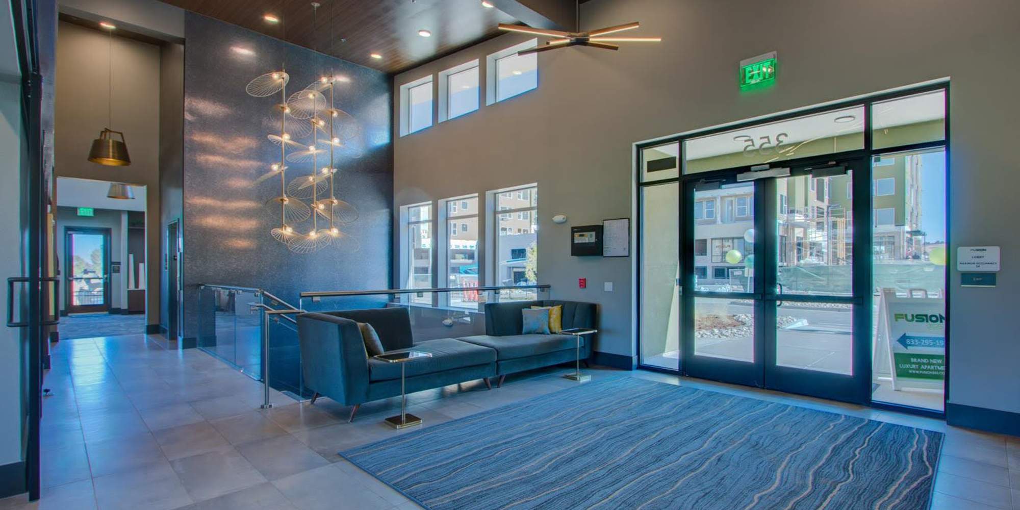 Entrance to the lobby at Fusion 355 in Broomfield, Colorado