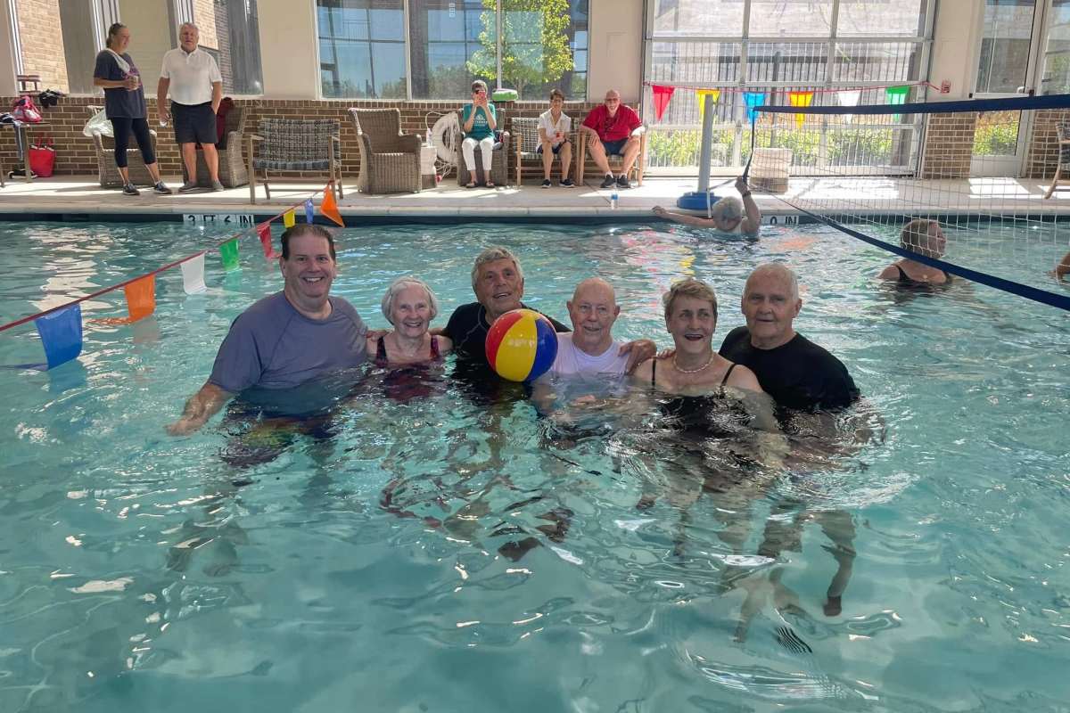 Resident at a pool in Watermere at the Preserve in North Richland Hills, Texas