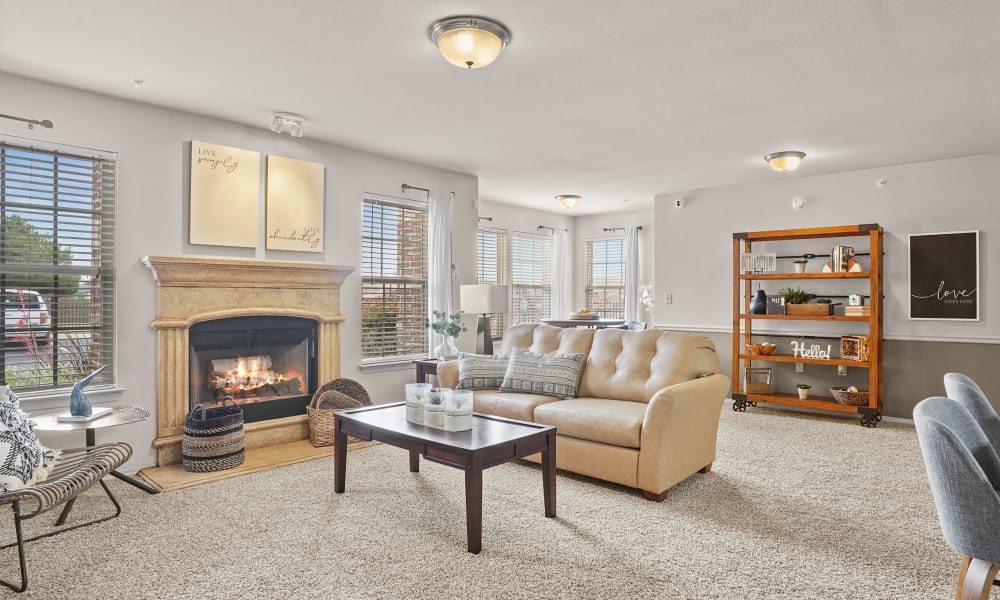 Living room with bookshelf888 at Tuscany Place in Lubbock, Texas