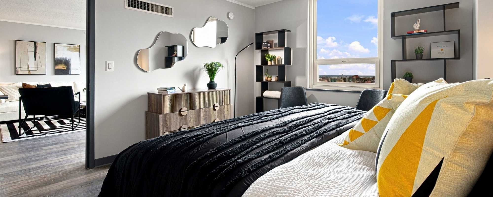Bedroom with dresser at The Billie in Baltimore, Maryland