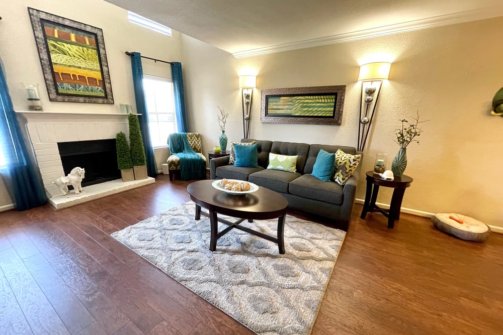 Spacious living room at The Abbey at Conroe in Conroe, TX