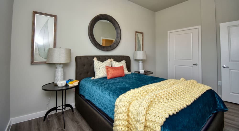 A model home's Bedroom at Clark Ridge Canyon in Dallas, Texas