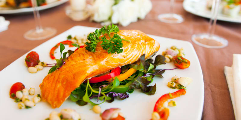 a salmon dinner near Queens Way in Norfolk, Virginia