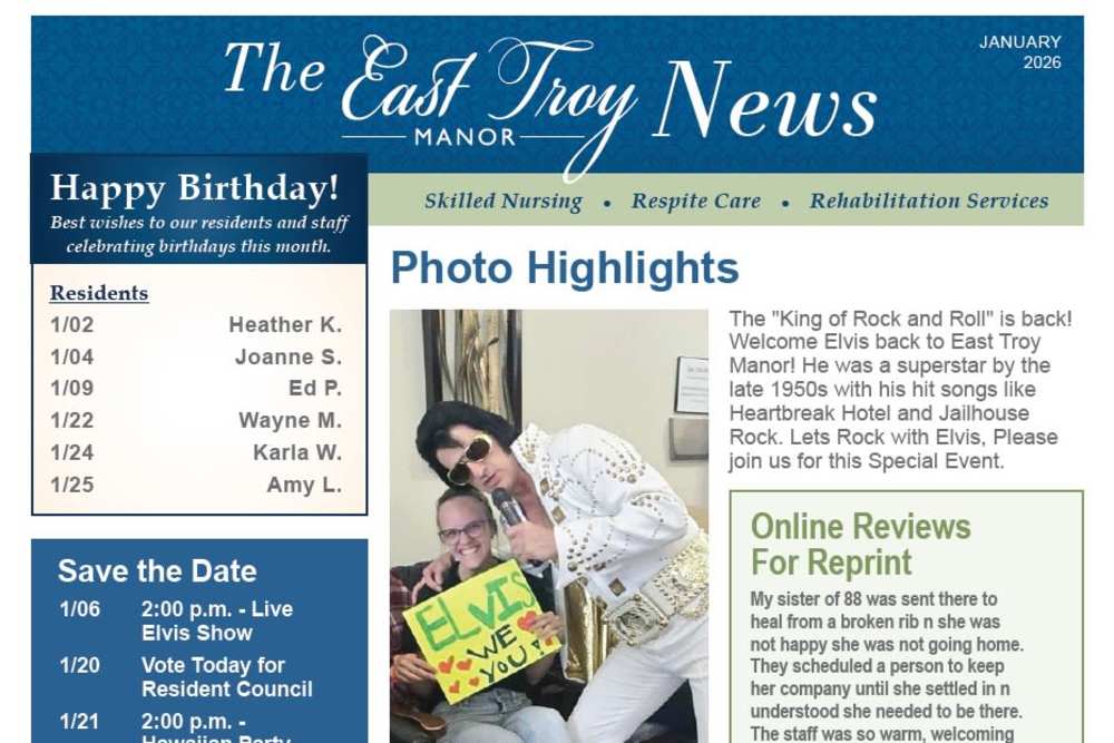 January 2026 Newsletter at East Troy Manor in East Troy, Wisconsin