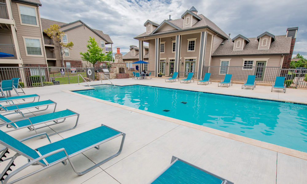 The pool area at Crown Pointe Apartments in Oklahoma City, Oklahoma