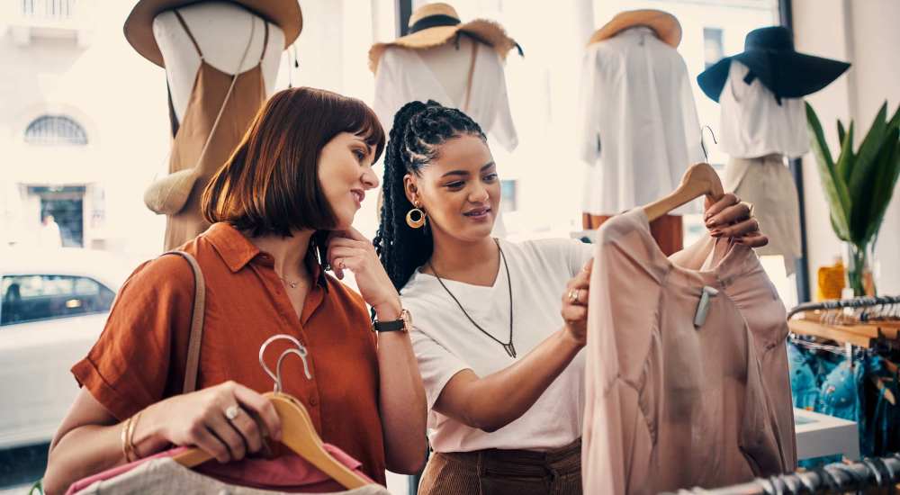 Resident shopping clothes at store near Fairview Green in Santa Ana, California