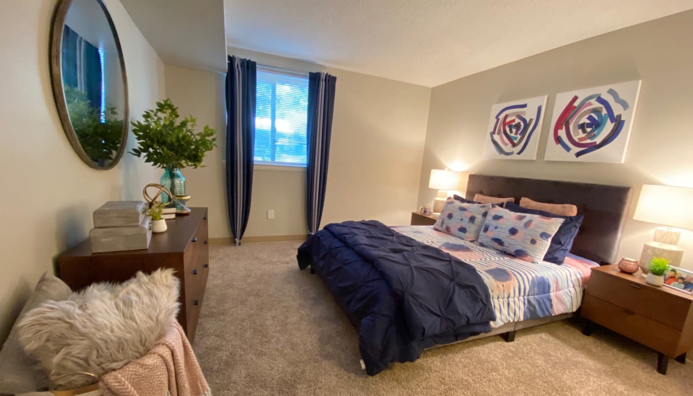Large bedroom in a model home at Preserve at Cradlerock Apartment Homes in Columbia, Maryland