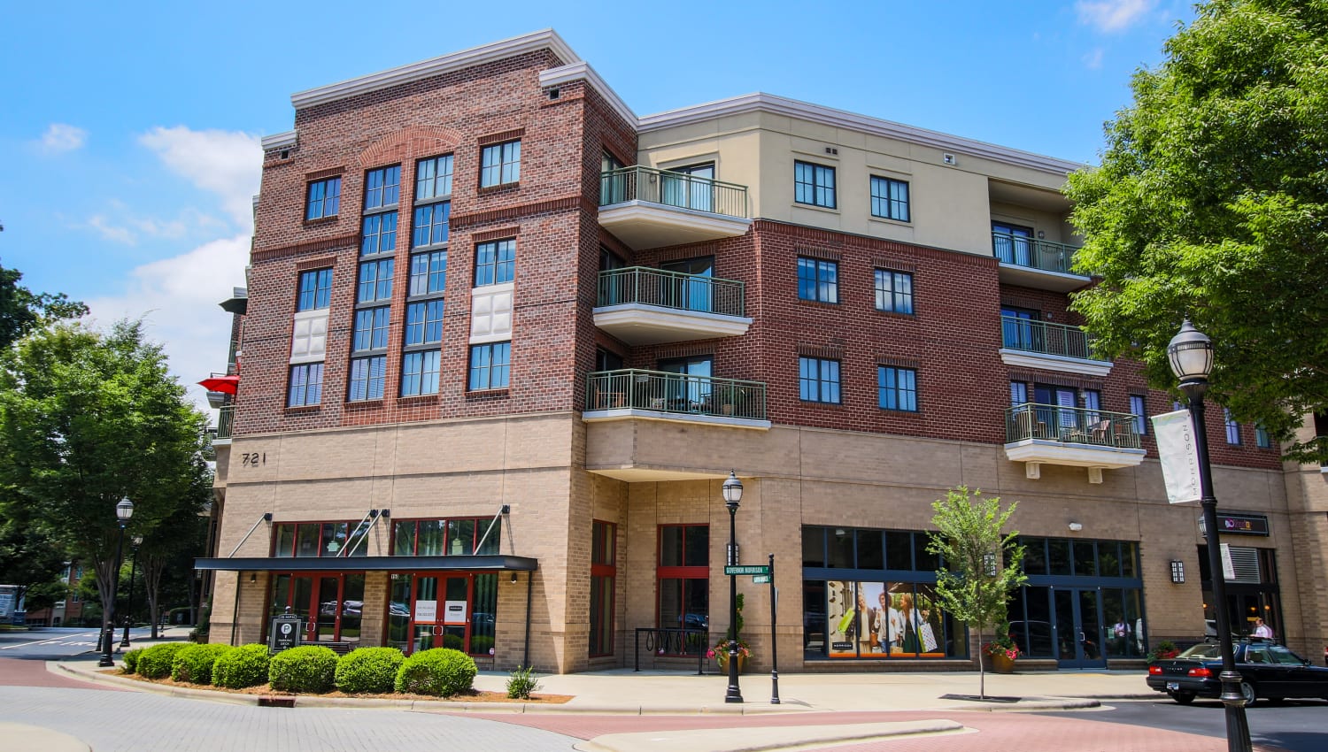 Exterior with private balconies visible at SouthPark Morrison in Charlotte, North Carolina