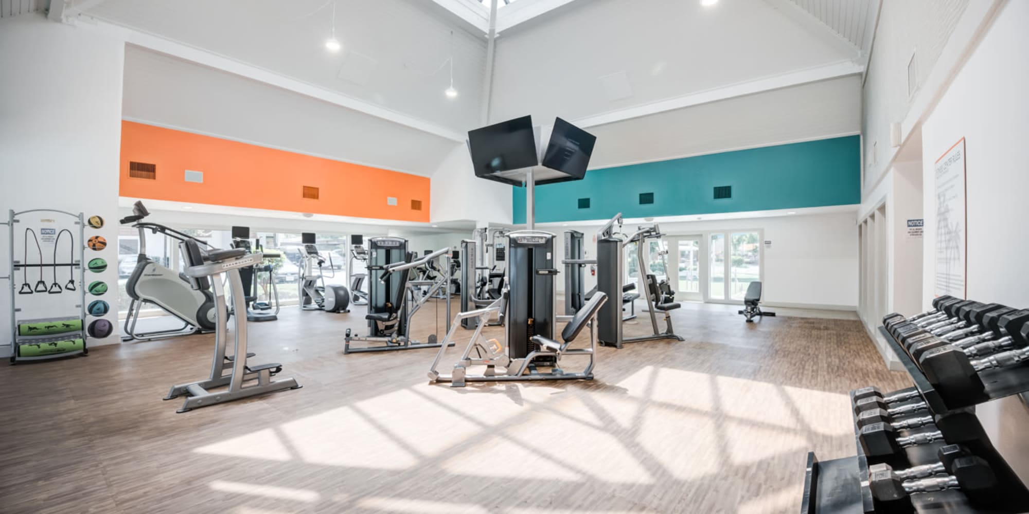 Spacious fitness center at Trails at Grand Terrace in Colton, California