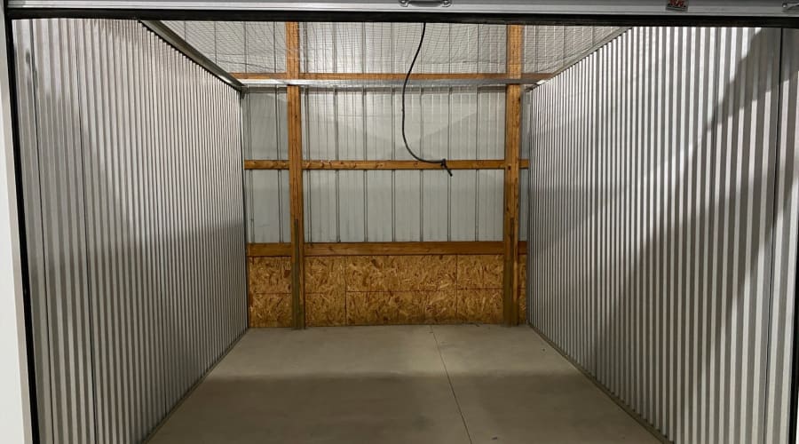 A storage unit filled with boxes at KO Storage in Bemidji, Minnesota
