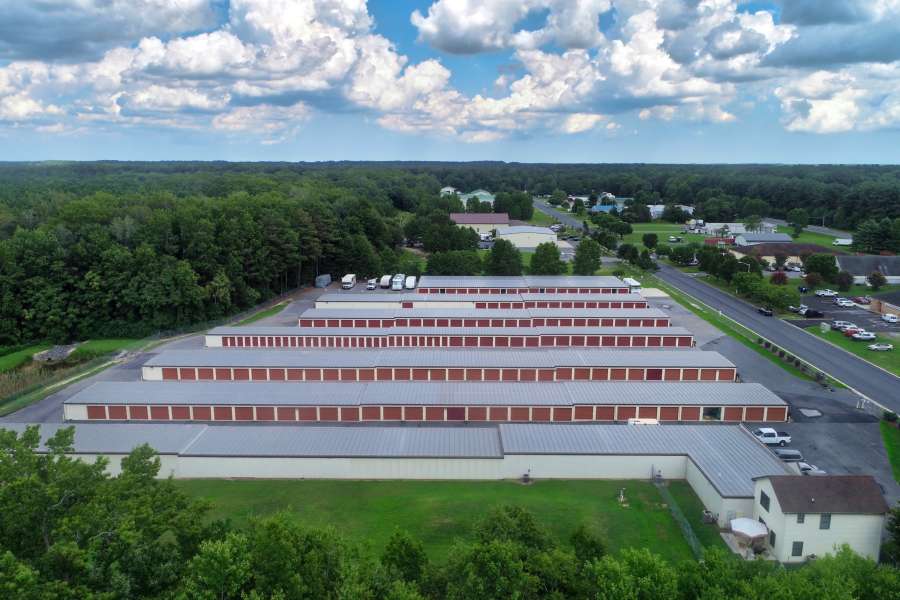 Aerial view of exterior units at Salisbury Route 50 Self Storage in Salisbury, Maryland