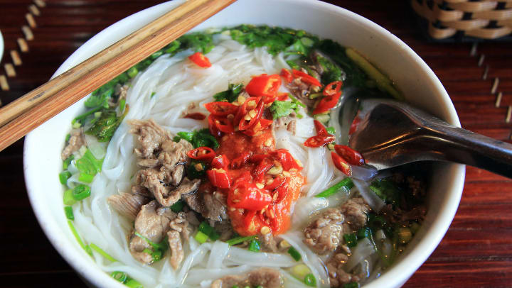 A delicious bowl of Pho served at Pho In The Box near Olympus Town Center in Keller, Texas.