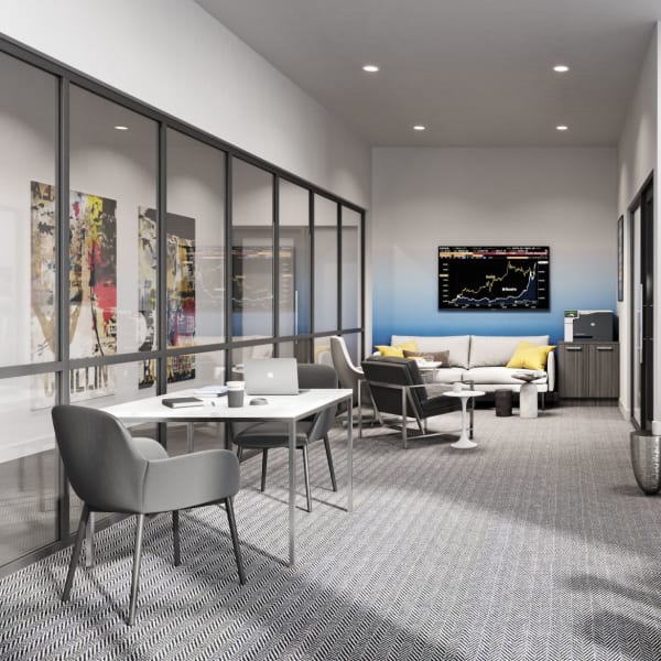 Community work station at Aviva Goodyear in Goodyear, Arizona