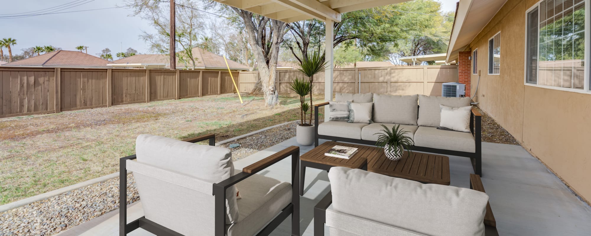 A relaxing backyard and patio at El Centro New Fund Housing (Officers) in El Centro, California