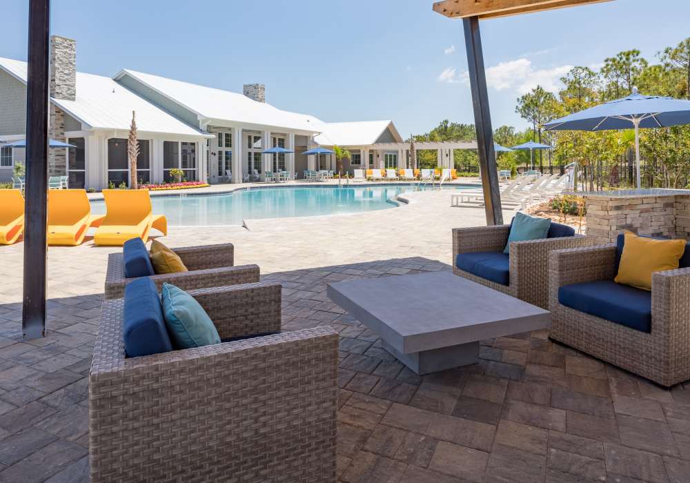 Cabana with view to swimming pool at Pier Park Crossings in Panama City Beach, Florida