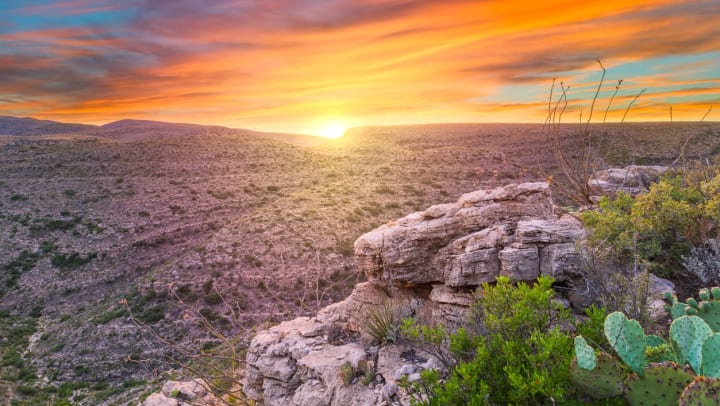 The sun setting in the canyons in Las Cruces