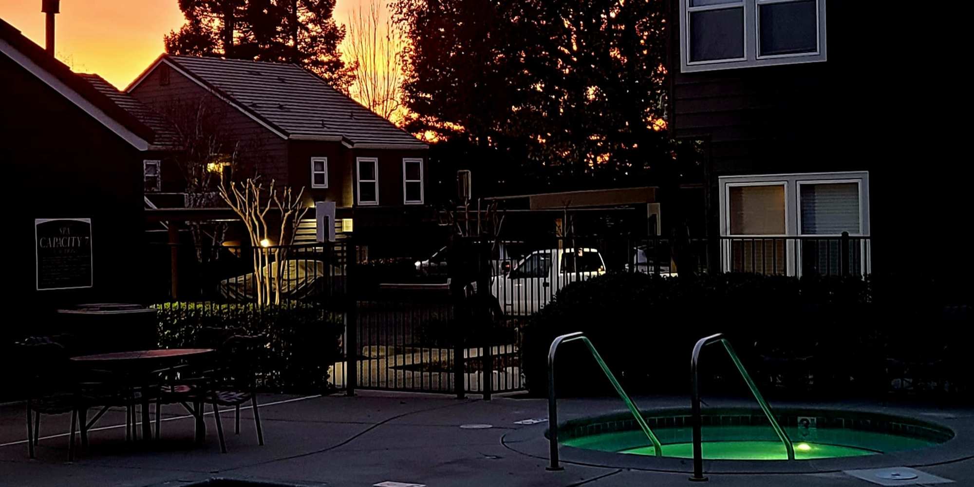 Hot tub at night at Granite Creek in Rocklin, California