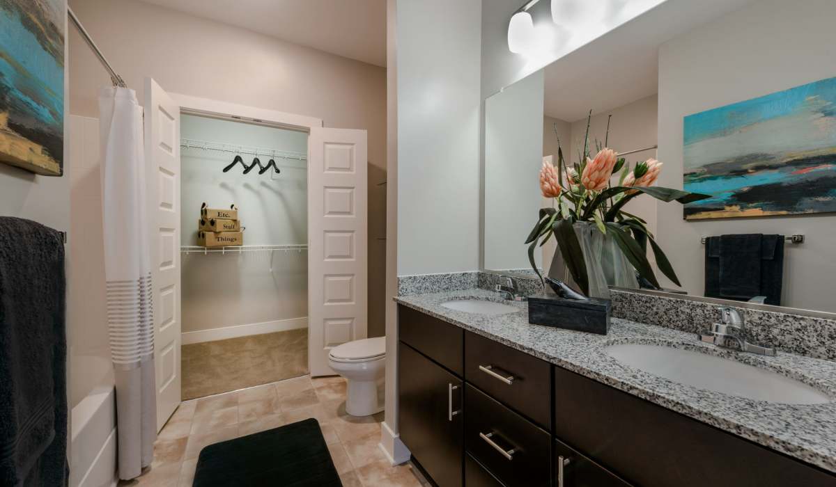 Bathroom with granite countertops at Infinity at Centerville Crossing, Virginia Beach, Virginia