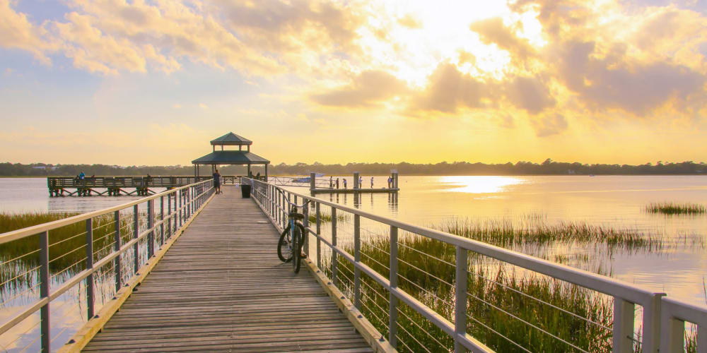 Sunset at a pier near Vesta Creeks Run in North Charleston, South Carolina