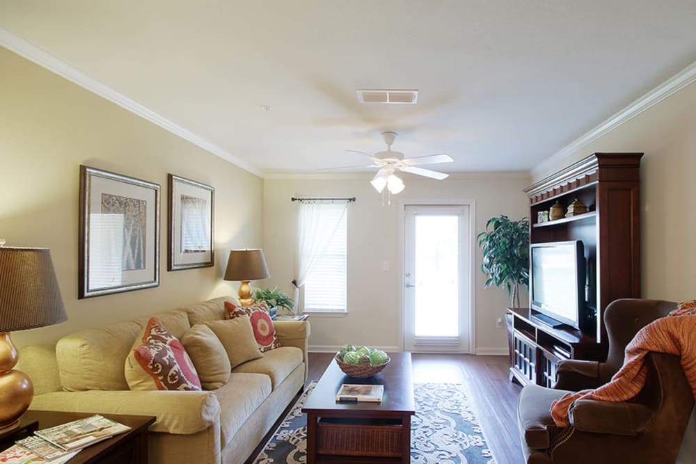 Spacious living room in a model apartment home at Parc at Flowing Wells Apartment Homes in Augusta, Georgia