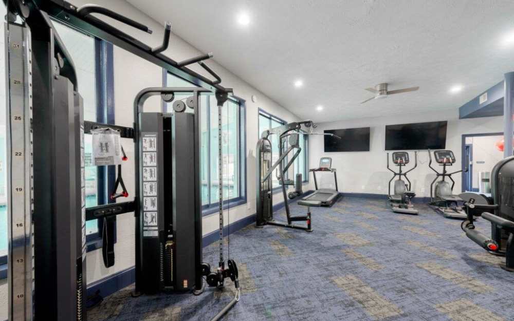Well-equipped fitness center at Morganton Place Apartment Homes in Fayetteville, North Carolina