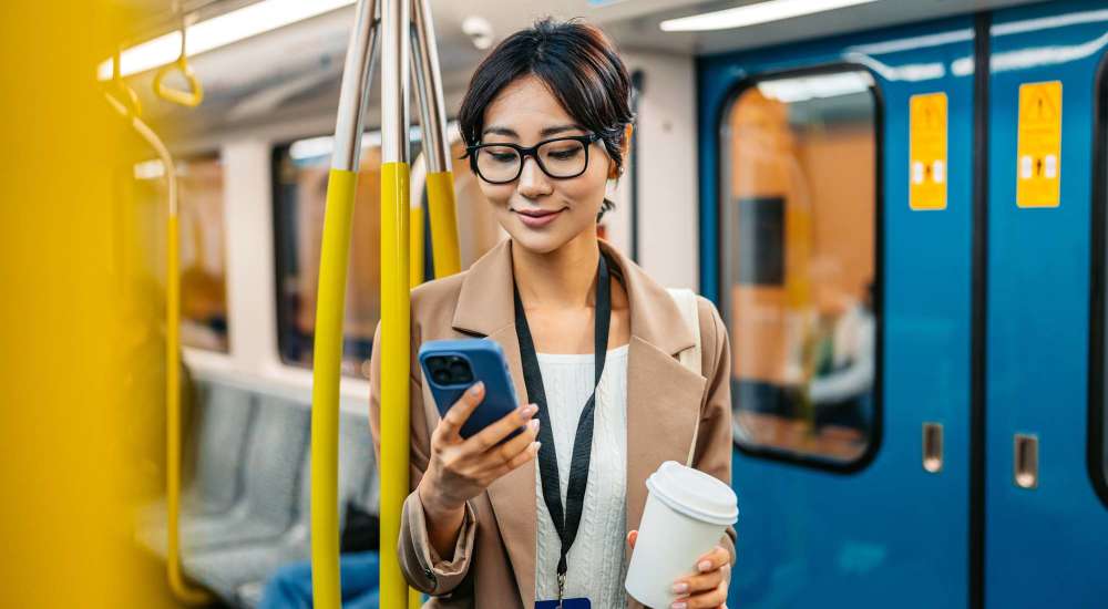 A resident woman travelling in local train near The Meadows on Blue Bell in Houston, Texas