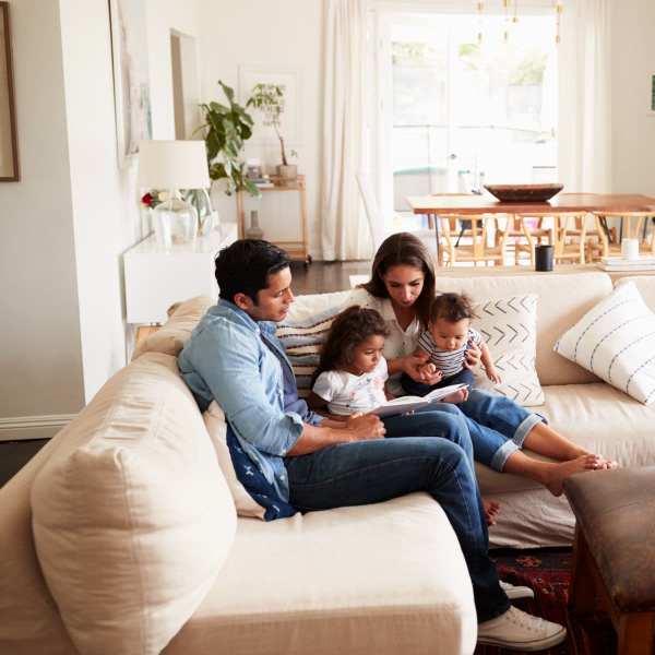 Residents sitting on the couch at Augusta North in Houston, Texas