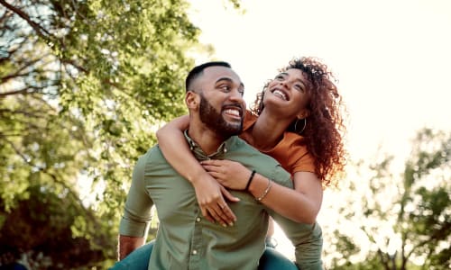 A couple in a park near Redwood Plaza in Fremont, California