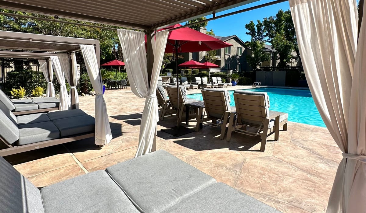 Cabanas by the pool at The Preserve at Creekside in Roseville, California