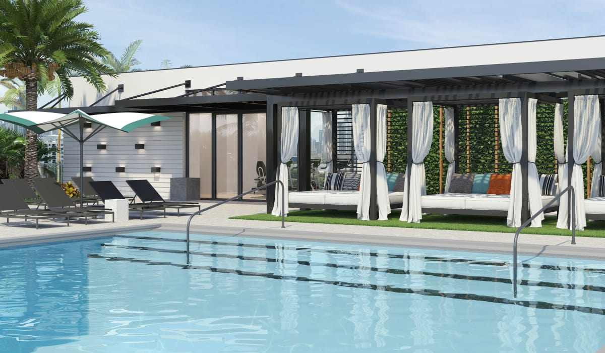 Outdoor pool at Yard 8 in Midtown Miami, Florida