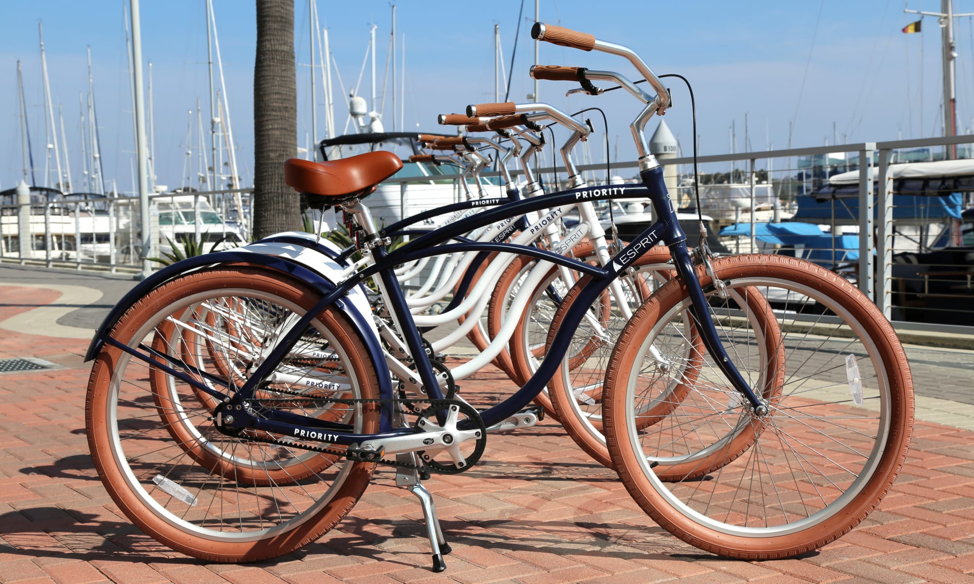 Bikes sitting next to the marina at Esprit Marina del Rey in Marina del Rey, California