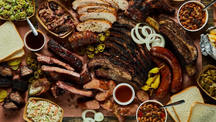 A table full of barbecue from restaurants  in Spring, Texas