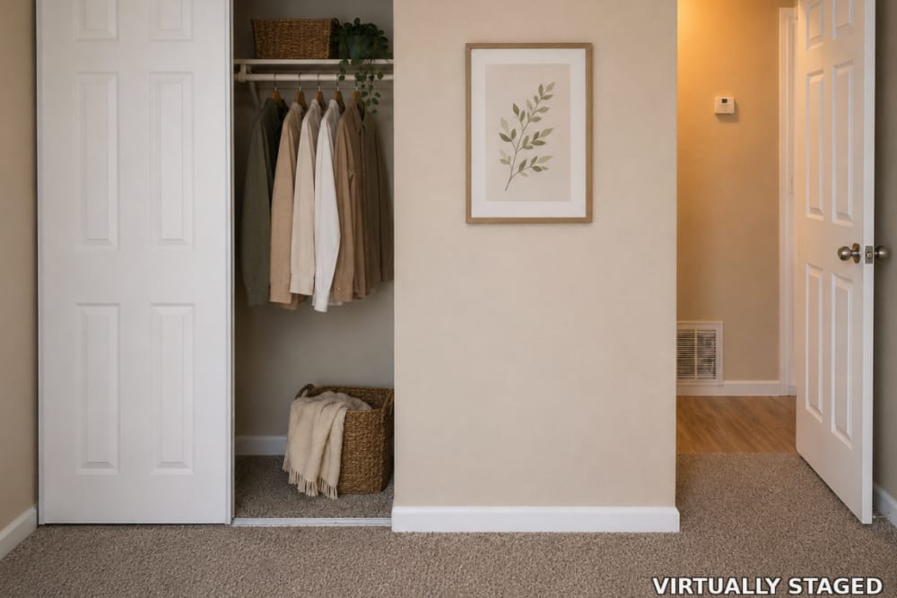 Unfurnished bedroom with closet and carpet flooring at Lakeview in Reno, Nevada