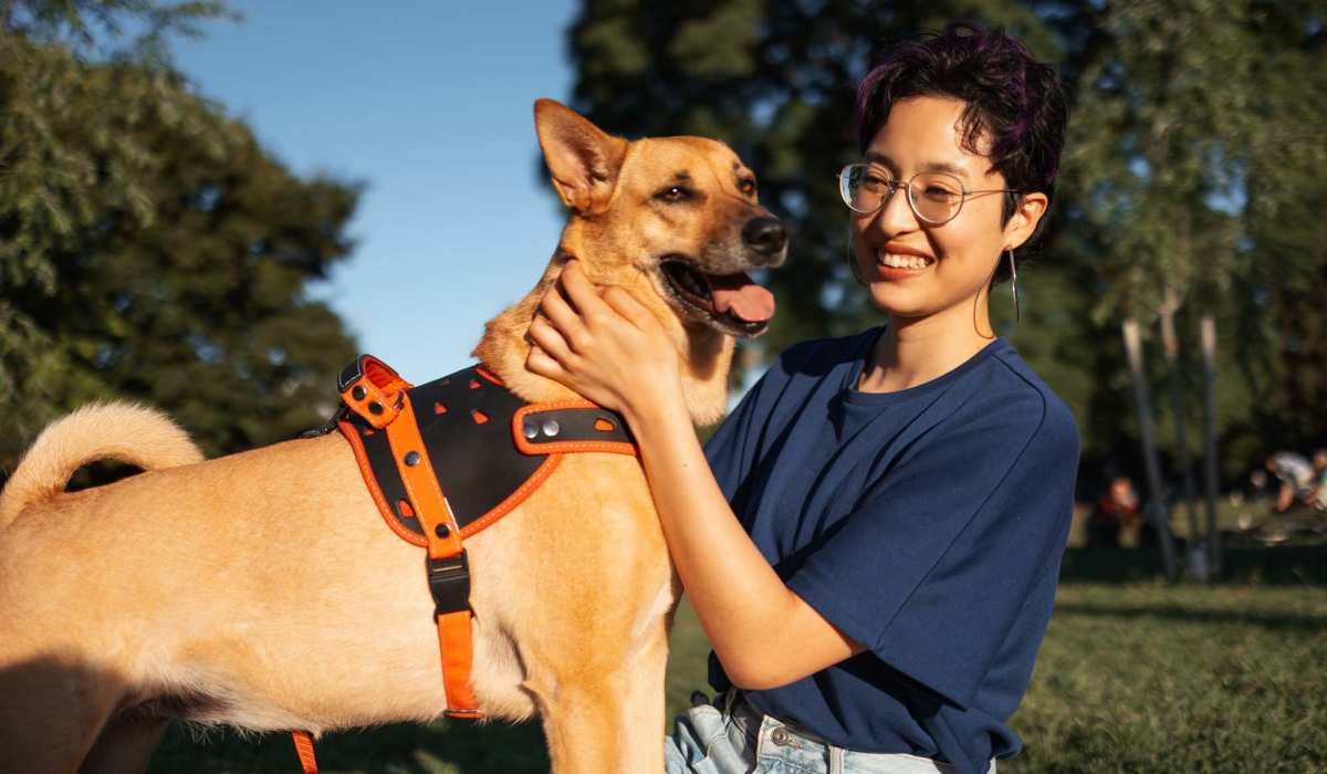 Resident with her dog at park near The Gramercy Residences in Las Vegas, Nevada